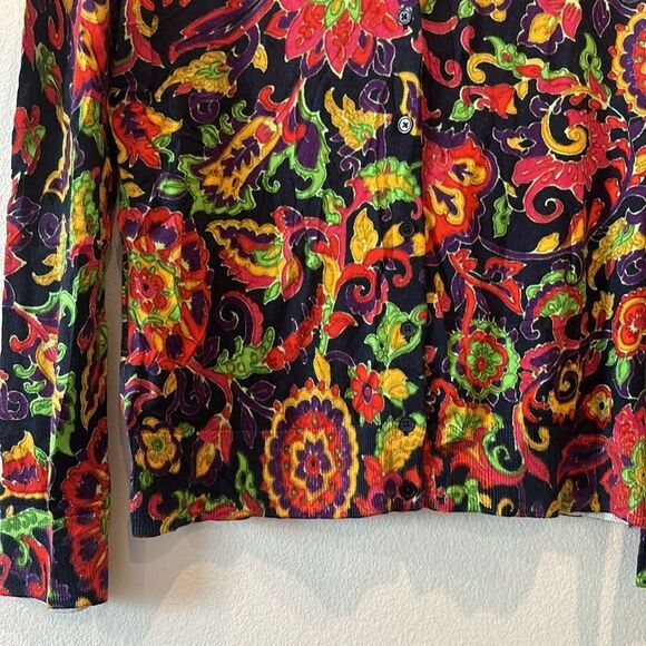 Talbots Floral Colorful Button Fall Cardigan Psychedelic Preppy Size Medium​ - Picture 3 of 9